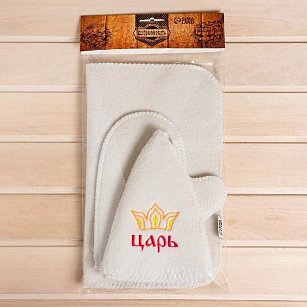 Набор для бани "Царь" шапка, коврик, рукавица