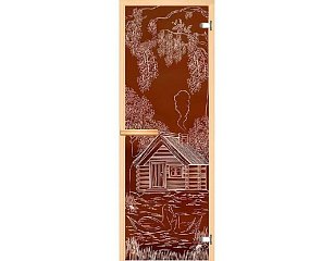 Дверь для сауны "Дом с лебедями" 690х1890 Правая/Бронзовое/Хром/дерево-магнит/Липа