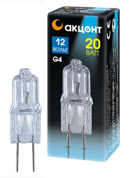 Лампа галогеновая АКЦЕНТ JC 12В 20W G4 капсульная прозрачная Лампа галогеновая АКЦЕНТ JC 12В 20W G4 капсульная прозрачная