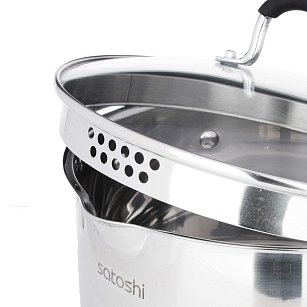 Набор кастрюль SATOSHI Альбер 6 пр.: 1,7л, 3,4л, 6,0л, черные силиконовые ручки, со стеклянной крышкой