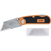 Нож, складной, пластиковая двухкомп рукоятка, сменное трапециевидное лезвие, 5 лезвий Sparta