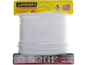 Шнур STAYER "MASTER" хозяйственно-бытовой, полипропиленовый, вязанный, с сердечником, белый, d 4, 20