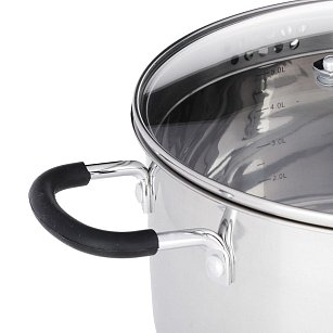 Набор кастрюль SATOSHI Альбер 6 пр.: 1,7л, 3,4л, 6,0л, черные силиконовые ручки, со стеклянной крышкой