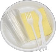 Набор одноразовой посуды "Дачник" на 6 персон (стакан, тарелка, вилка, салфетка)