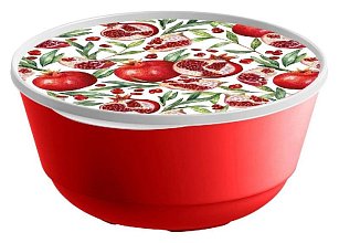 Миска Bergamo 3л с крышкой с декором красный
