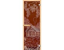 Дверь для сауны "Дом с лебедями" 690х1890 Правая/Бронзовое/Хром/дерево-магнит/Липа