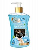 Мыло жидкое ACTIVE 450мл жемчужное с соевым белком и витаминое Е Лазурный берег дозатор Мыло жидкое ACTIVE 450мл жемчужное с соевым белком и витаминое Е Лазурный берег дозатор