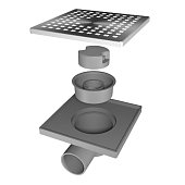 Душевой трап 150х150 мм металлическая решетка, горизонтальный выпуск D50 пластик FLISSEN