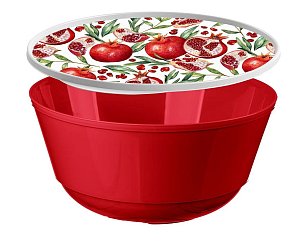 Миска Bergamo 3л с крышкой с декором красный
