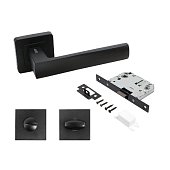 Комплект ручка и защелка с фиксатором АЛЛЮР АРТ "Коломбо" BL+L7050S BL+BK-S1 BL (23150/S7050) матовый черный Комплект ручка и защелка с фиксатором АЛЛЮР АРТ "Коломбо" BL+L7050S BL+BK-S1 BL (23150/S7050) матовый черный