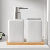 Набор для ванной Square 2 предмета (дозатор для мыла, стакан, подставка), цвет белый