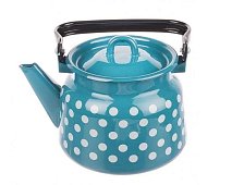 Чайник эмалированный 2,3 л Белый горох, бирюзовый с петлёй