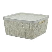 Коробка Бязь 8л с крышкой 28х28х14см белый ротанг