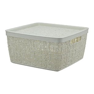 Коробка Бязь 8л с крышкой 28х28х14см белый ротанг