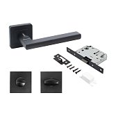 Комплект ручка и защелка с фиксатором АЛЛЮР АРТ "ВЕНСАН" BL+L7050S BL+BK-S1 BL (26150/S7050) матовый черный