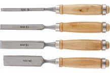 Набор долот-стамесок, 6-12-18-24 мм, плоских, деревянные рукоятки Sparta