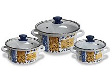 Набор эмалированной посуды Этно узор-1-Экстра (белая) 1,5л ;  2,3л ;  3л