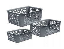 Набор корзин Leaves 3шт (1,2+2,3+4л) серый