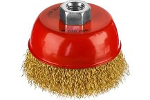 Щетка чашечная для УШМ, витая стальная латунированная проволока 0,3 мм, d=100 мм, MIRAX 35142-100 Щетка чашечная для УШМ, витая стальная латунированная проволока 0,3 мм, d=100 мм, MIRAX 35142-100