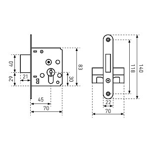 Замок врезной без ручки Птимаш ЗВ1-2У