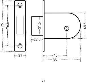 Замок врезной без ручки АЛЛЮР 90 крестовый ключ