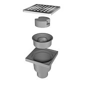 Душевой трап 100х100 мм металлическая решетка, вертикальный выпуск D50 пластик FLISSEN