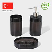 Набор для ванной комнаты 3 предмета: стакан для зубных щеток, дозатор, мыльница,цвет черный