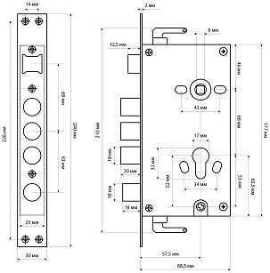Замок врезной Стандарт 3в1-08а-в ст для китайских металлических дверей
