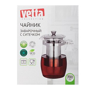 Чайник заварочный с сеточкой, 750мл, ситечко из нержавеющей стали, стекло, пластик