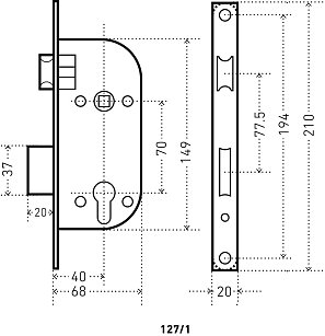 Замок врезной с ручками АЛЛЮР 127/1 gp латунь